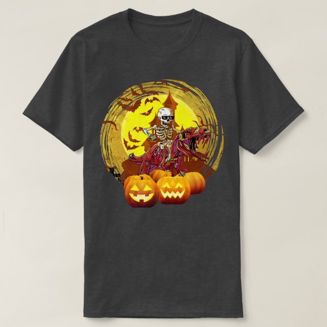 skeleton riding dinosaur t re halloween kids boys  T-Shirt (Design Front)