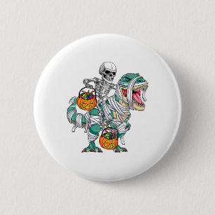 Skeleton Riding Dinosaur T Rex Fun Kids Boys Hallo 6 Cm Round Badge