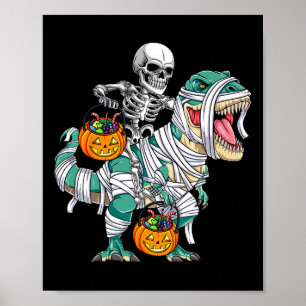 Skeleton Riding Dinosaur T Rex Fun Kids Boys Hallo Poster