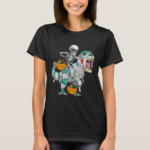 Skeleton Riding Dinosaur T Rex Fun Kids Boys Hallo T-Shirt