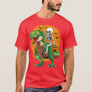Skeleton Riding Dinosaur T Rex Halloween Costume T-Shirt