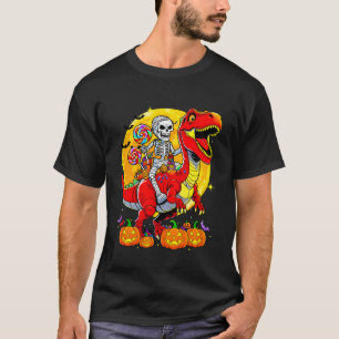 Skeleton Riding Dinosaur T Rex Halloween Scary Din T-Shirt