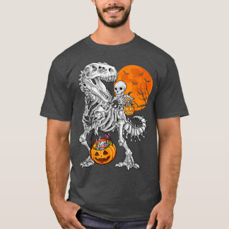Skeleton Riding Dinosaur Tre Halloween Pumpkin Ret T-Shirt