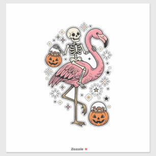 Skeleton Riding Flamingo Halloween Candy Shirt_1