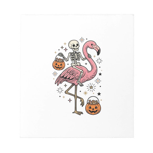Skeleton Riding Flamingo Halloween Candy Shirt_1 Notepad (Front)