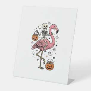 Skeleton Riding Flamingo Halloween Candy Shirt_1 Pedestal Sign