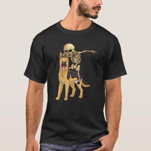 Skeleton Riding German Shepherd Lazy Halloween Cos T-Shirt