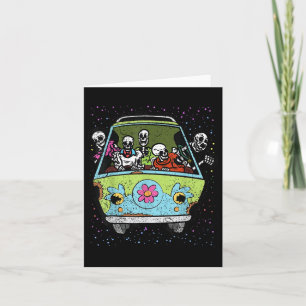 Skeleton Riding Hippie Van Halloween Costume Retro Card
