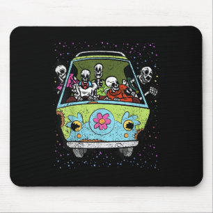 Skeleton Riding Hippie Van Halloween Costume Retro Mouse Pad