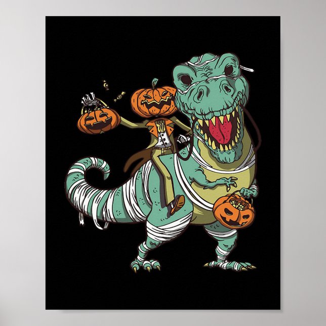 Skeleton riding Jurassic Dinosaur Halloween grunge Poster (Front)