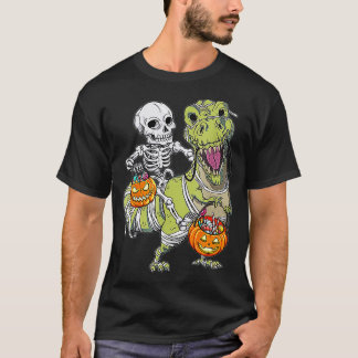 Skeleton Riding Mommy Dinosaur T Rex Halloween Fun T-Shirt