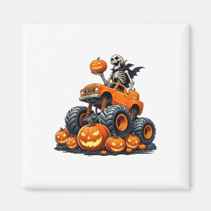 Skeleton Riding Monster Truck Halloween Pumpkin Ki Magnet