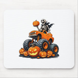 Skeleton Riding Monster Truck Halloween Pumpkin Ki Mouse Pad