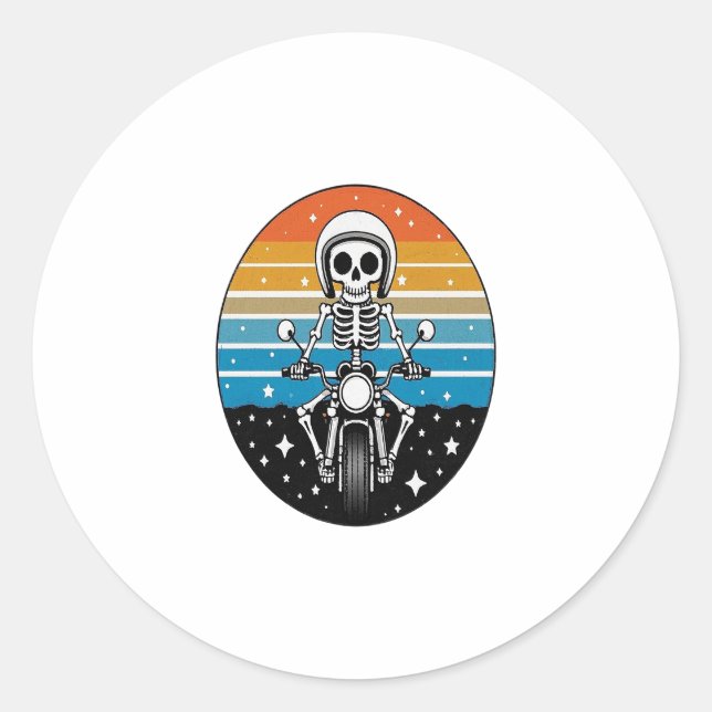 Skeleton Riding Motorcycle Classic Round Sticker (Front)