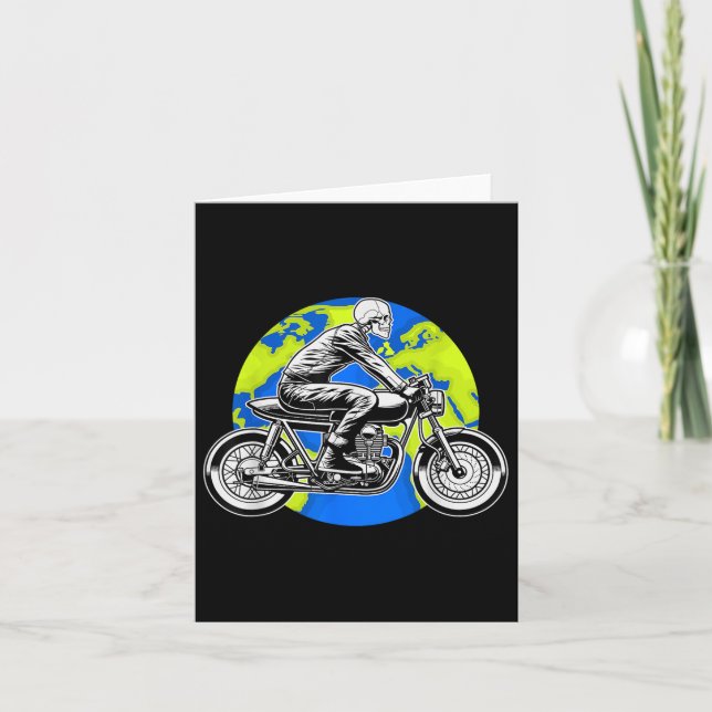 Skeleton Riding Motorcycle Earth Day Cool Save The Card (Front)