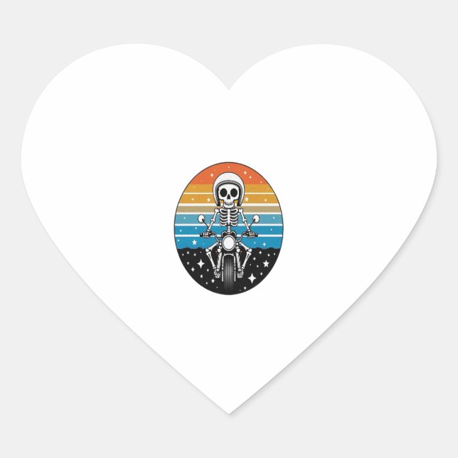 Skeleton Riding Motorcycle Heart Sticker (Front)