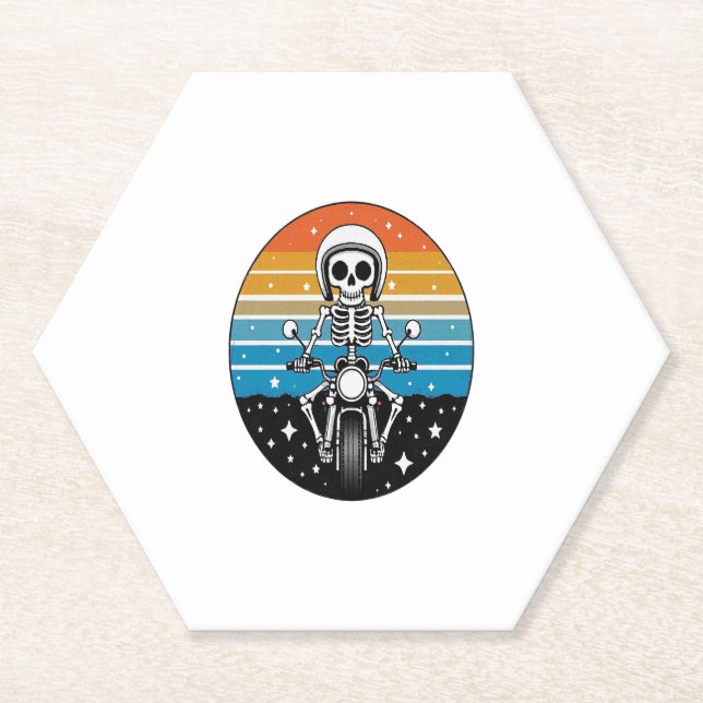 Skeleton Riding Motorcycle Paper Coaster (Front)