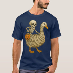 Skeleton Riding Mum Goose Halloween Funny Pumpkin T-Shirt