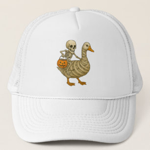 Skeleton Riding Mum Goose Halloween Funny Pumpkin Trucker Hat