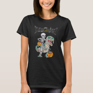 Skeleton Riding Mummy Dinosaur rex Halloween Kids T-Shirt