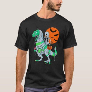 Skeleton Riding Mummy Dinosaur rex Halloween Kids T-Shirt
