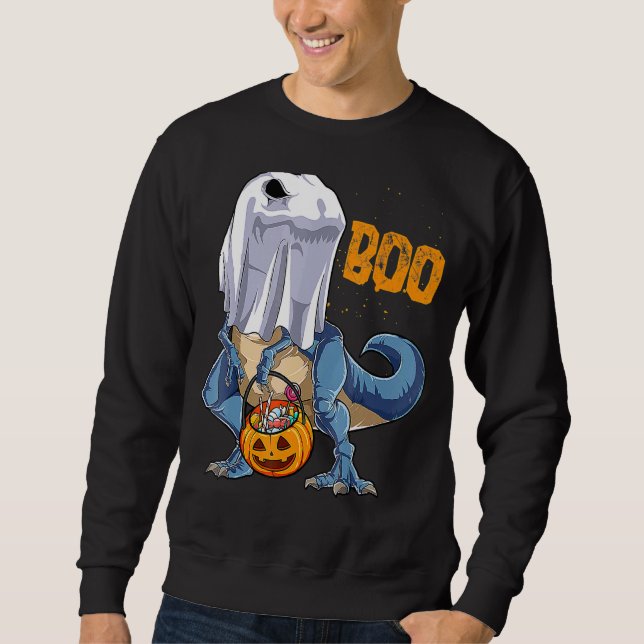 Skeleton Riding Mummy Dinosaur rex Halloween  Pump Sweatshirt (Front)