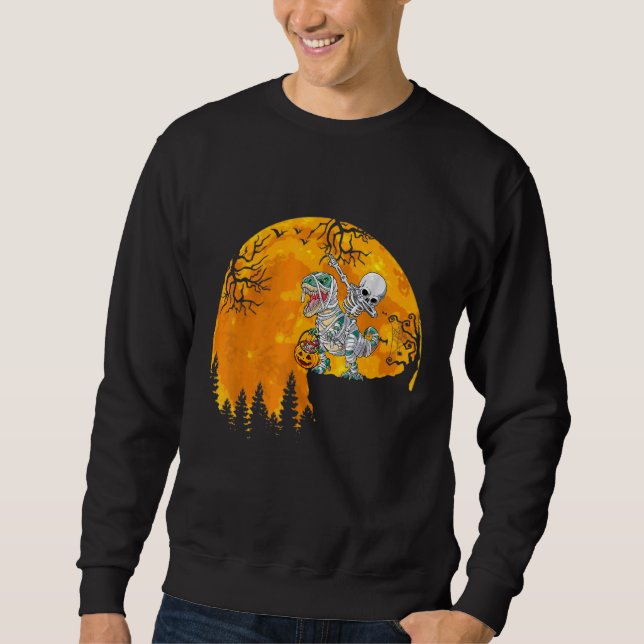 Skeleton Riding Mummy Dinosaur Rex Halloween  Pump Sweatshirt (Front)
