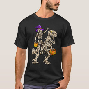 Skeleton Riding Mummy Dinosaur rex Halloween  Pump T-Shirt