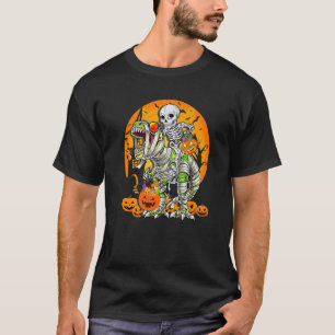 Skeleton Riding Mummy Dinosaur rex Halloween  Pump T-Shirt