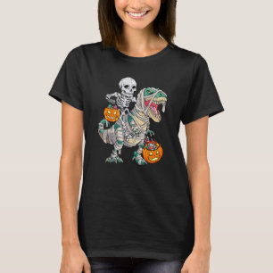 Skeleton Riding Mummy Dinosaur rex Halloween  Pump T-Shirt