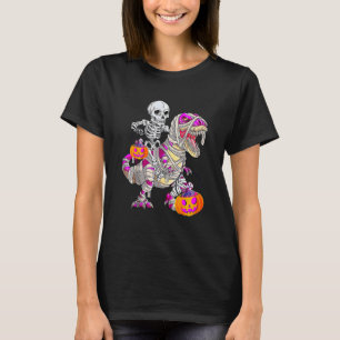 Skeleton Riding Mummy Dinosaur Rex Halloween  Pump T-Shirt