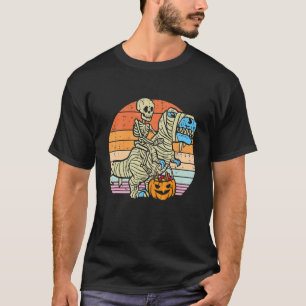 Skeleton Riding Mummy Dinosaur rex Halloween  Pump T-Shirt