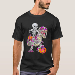Skeleton Riding Mummy Dinosaur Rex Halloween  Pump T-Shirt