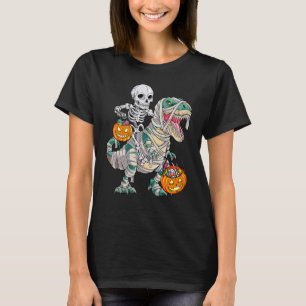 Skeleton Riding Mummy Dinosaur rex Halloween Pump T-Shirt