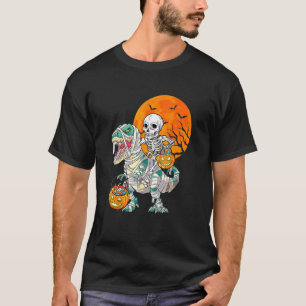 Skeleton Riding Mummy Dinosaur Rex Halloween  Pump T-Shirt