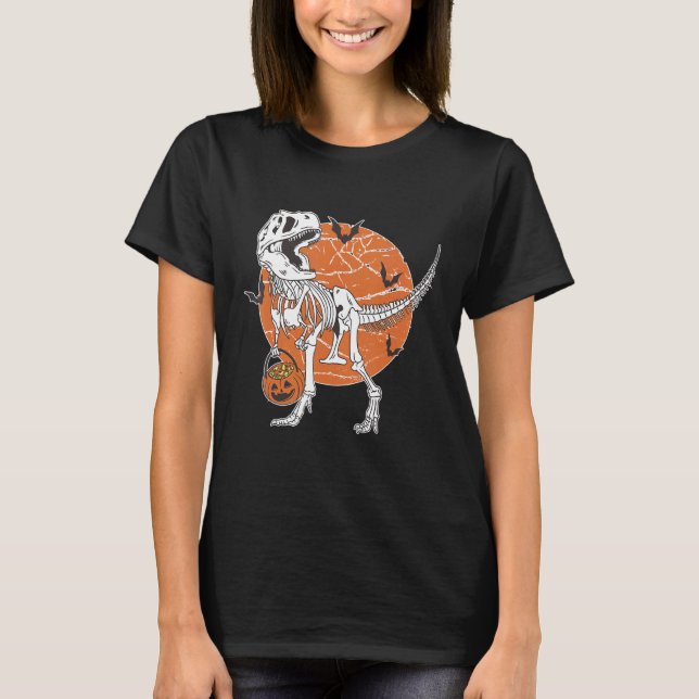 Skeleton Riding Mummy Dinosaur rex Halloween  Pump T-Shirt (Front)