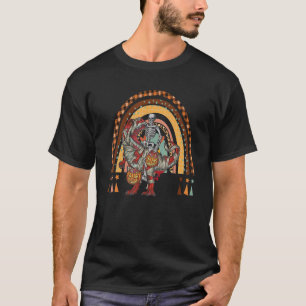 Skeleton riding mummy dinosaur rex halloween rainb T-Shirt