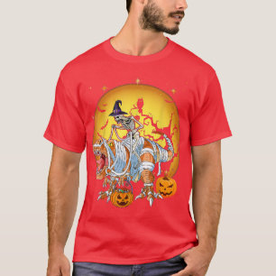 Skeleton Riding Mummy Dinosaur T re Halloween Kids T-Shirt