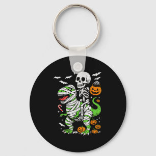 Skeleton Riding Mummy Dinosaur T Rex Halloween Boy Key Ring