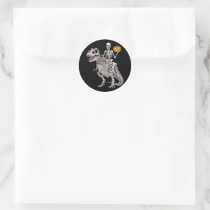 Skeleton Riding Mummy Dinosaur T rex Halloween  Classic Round Sticker