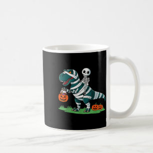 Skeleton Riding Mummy Dinosaur T rex Halloween Coffee Mug
