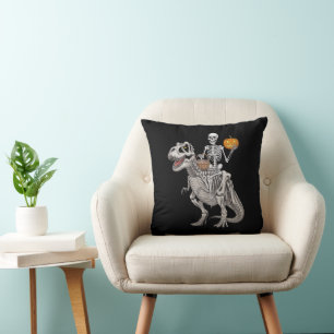 Skeleton Riding Mummy Dinosaur T rex Halloween Cushion