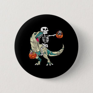 Skeleton Riding Mummy Dinosaur T Rex Halloween Fun 6 Cm Round Badge
