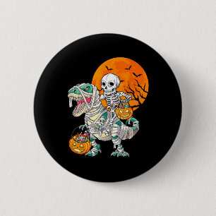 Skeleton Riding Mummy Dinosaur T Rex Halloween Fun 6 Cm Round Badge