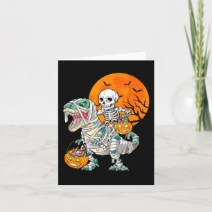 Skeleton Riding Mummy Dinosaur T Rex Halloween Fun Card