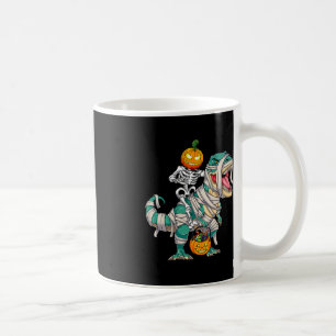 Skeleton Riding Mummy Dinosaur T rex Halloween Fun Coffee Mug