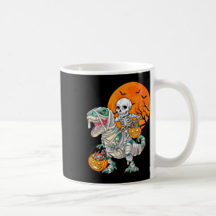 Skeleton Riding Mummy Dinosaur T Rex Halloween Fun Coffee Mug