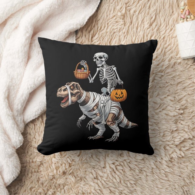 Skeleton Riding Mummy Dinosaur T rex Halloween Fun Cushion (Blanket)