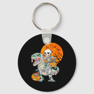 Skeleton Riding Mummy Dinosaur T Rex Halloween Fun Key Ring