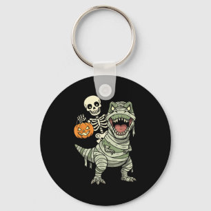 Skeleton Riding Mummy Dinosaur T Rex Halloween Fun Key Ring
